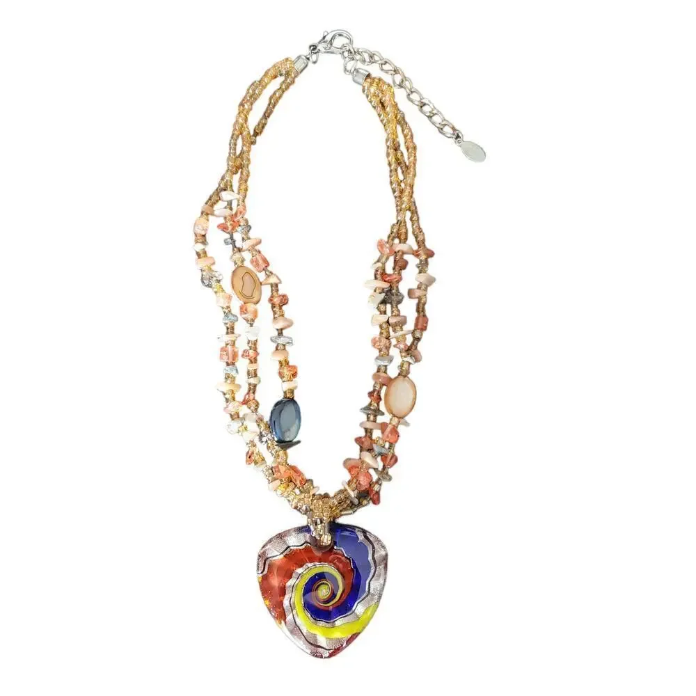 CJ Women Multilayered Glass Bead Resin Swirl Design Textured Pendant Necklace - Picture 2 of 9